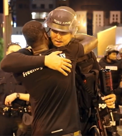 Hugging a police officer